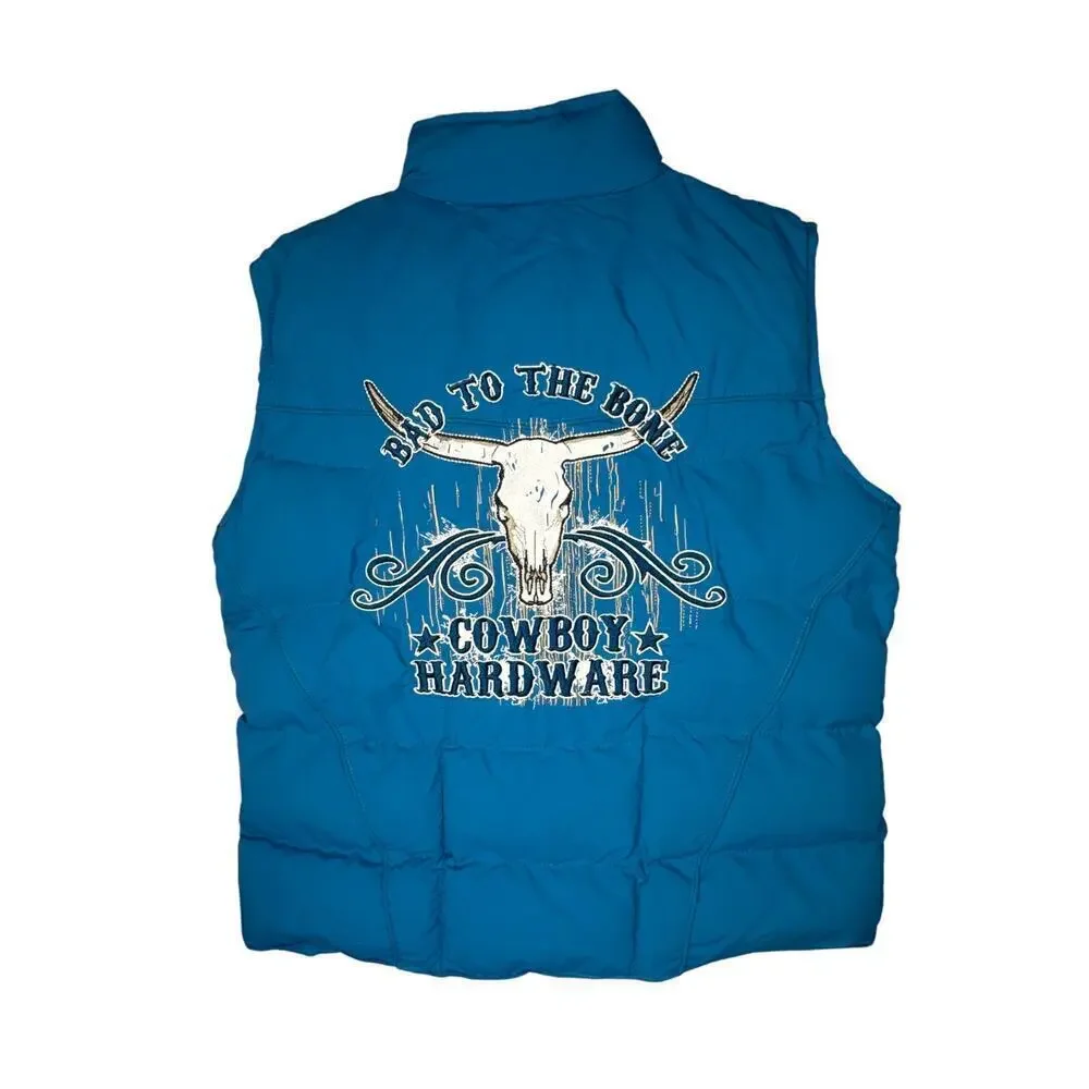 Cowboy Hardware Kids Large Turquoise Puffer Vest Bad To The Bone Embellished